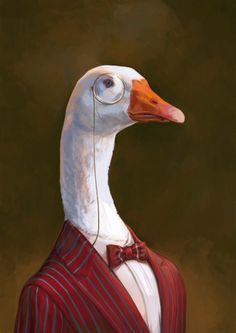 a painting of a goose wearing a suit and glasses