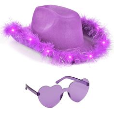 PRICES MAY VARY. ALL-INCLUSIVE COWGIRL SET: Embrace your inner cowgirl with our complete set, featuring a fur-rimmed, purple light up cowboy hat and preppy heart-shaped glasses. Perfect for those aspiring rodeo princesses, these accessories will turn any outfit into a cowgirl costume. CAPTIVATING HEART-SHAPED GLASSES: Our premium, captivating heart-shaped glasses are the perfect addition to your cowboy outfit. Adored by kids and adults alike, these glasses are designed to fit most sizes and add Fluffy Cowgirl Hat, Princess Cowboy Hat, Purple Cowboy Hat, Cowgirl Dress Up, Girls Cowboy Hats, Space Cowgirl Costume, Preppy Hat, White Cowboy Hat, Rodeo Party