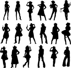 the silhouettes of people dressed in various outfits and hats, all holding tennis racquets