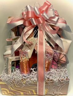 a gift basket filled with lots of beauty products