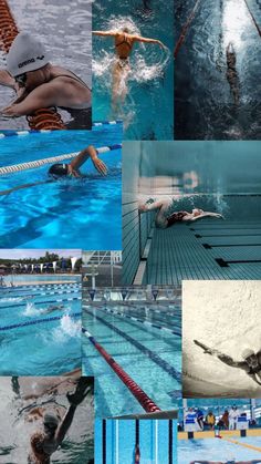 many different pictures of people swimming in the water