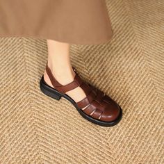 Genuine Leather Women Retro Fisherman Sandals Summer Buckle Low Heels SmallHut Brand 1,Upper Material is Genuine Cow Leather2,Lining Material is Pigskin+Genuine Cow Leather3,Bottom Sole Material Rubber4,Heel Height 2cm5,Color:White/ Brown / Black6,Size:34,35,36,37,38,39,407,Season: Spring / Summer8,Fashion Element:Retro / Hollow / Fishermen / Closed Toe / Buckle About Size If your foot length is 22cm,advise choose Size: 34If your foot length is 22.5cm,advise choose Size: 35If your foot length is Leather High Heel Mary Jane Sandals, Leather Mary Jane Open Toe Sandals, Leather Mary Jane High Heel Sandals, Mary Jane Sandals With Buckle Closure And Closed Toe, Mary Jane Closed Toe Sandals With Buckle Closure, Brown Slingback Sandals With Round Toe, Flat Heel Sandals With Leather Sole For Work, Summer Platform Sandals For Work, Medium Width Closed Toe Sandals For Work