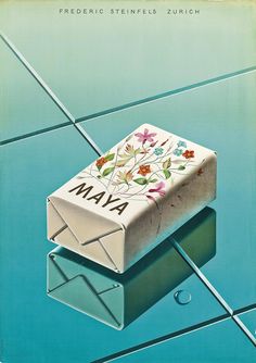 an advertisement for mava soap with flowers on the front and back of its box