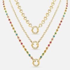 16" Closure Necklace Luxury Round Multicolor Necklaces, Luxury Multicolor Round Necklaces, Luxury Multicolor Round Necklace, Whimsical Necklaces, Whimsical Necklace, Emerald Eyes, Rainbow Sapphires, The Eden, Gold Link Chain