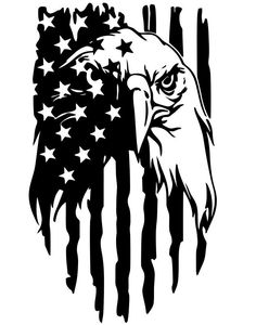 an eagle with the american flag on it's head, in black and white