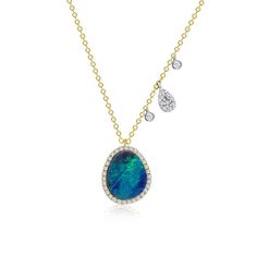 Opal and Yellow Gold Diamond Necklace - Opal Jewelry Luxury Opal Necklace With 17 Jewels, Luxury Opal Gemstone Necklaces, Luxury Opal Gemstone Necklace, Luxury Opal Pendant Necklace, Opal Multi-stone Pendant Necklace, Wardrobe Refresh, Necklace Opal, Solitaire Necklace, Diamond Solitaire Necklace