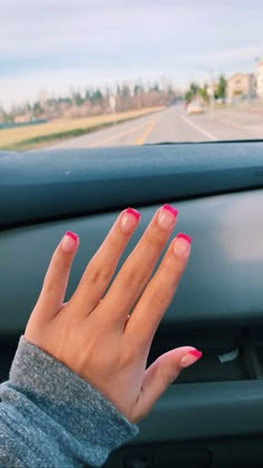 Summer Nails Designs Acrylic French Tips Hot Pink, Nail Inspo Hot Pink French Tip, French With Hot Pink Tip, Pink Nails With Hot Pink Tip, Hot Pink Tip Nails Square, Preppy Nail Ideas French Tip, Pink French Tip Nails Hot Pink, Square Acrylic Nails French Tips Pink, Hot Pink Nail Ideas Summer Short