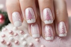 2023 Trendy Christmas Nails! #christmasnails #christmasnailart #nailart #christmasnailartdesigns Short Dip Christmas Nails, Christmas Nail Art Pink, Pink Christmas Tree Nails, Nails Simple Pink, Christmas Pink Nails, Holiday Nails Simple, Pink Nails 2023, Christmas Nails Pink, Trendy Christmas Nails