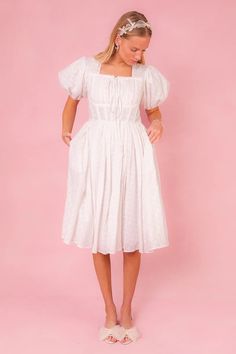 Thea Eyelet Dress – Ivy City Co Spring Square Neck Puff Sleeve Day Dress, White Puff Sleeve Dress With Square Neck For Daywear, White Square Neck Puff Sleeve Dress For Daywear, Ivy City Co, Cotton Short Dresses, White Eyelet Dress, Eyelet Dress, White Eyelet, Size 16 Dresses