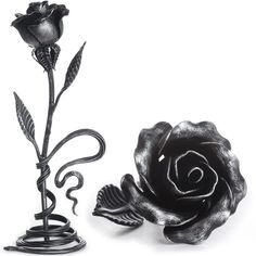 PRICES MAY VARY. What is a better way to express your love to that special someone? Give a handcrafted steel rose standing in a wrought iron base. This piece of art will never wilt or die. One of a kind, each steel rose is unique, because it is hand made one at a time, but it looks similar to the rose in the pictures - 29 cm (11.4 inches) long. It’s made from mild steel (wrought iron), covered with black paint and metallic patina. This black metal rose is designed in order to put it on the table Welded Rose, Industrial Vintage Decor, Iron Rose, Decorative Stand, Anniversary Flowers, Local Products, Rose Vines, Forging Metal, Hand Forged Iron