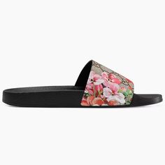 Floral-Print Gg Canvas Upper Rubber Lining And Sole Padded Insole Made In Italy Gucci Pink, Shoes Gucci, Gucci Shoes, Slides, Floral Print, In Italy, Floral Prints, Gucci, Women Shoes