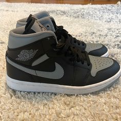 Nike Jordan 1s Sz 7 Black & Grey Worn Once Shoes Nike Jordan, Jordan 1 Mids, Nike Jordan 1, Jordan 1s, Kids Nike, Shoes Nike, Nike Black, Nike Jordan, Jordan 1