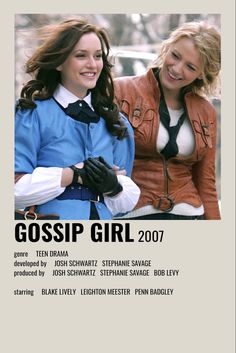 two women in jackets and gloves standing next to each other with the caption gossip girl