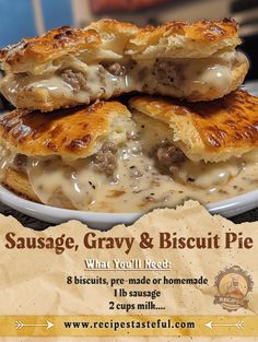 sausage gravy and biscuit pie on a plate