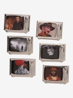 WB Horror Retro TV Assorted Blind Enamel Pin | Hot Topic Horror Items, Retro Television, Movie Pins, Horror Stuff, Enamel Pin Collection, Television Set, Location Icon, Kitty Stuff, Halloween Store