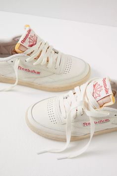 Reebok Club C 85 Vintage Sneakers | Free People 90s Style Shoes, Low Top Shoes Women, Going Out Sneakers, Reebok Vintage Sneakers, Casual Sneakers Outfit, Low Rise Shoes, 80s Trainers, Back To School Sneakers, Affordable Sneakers