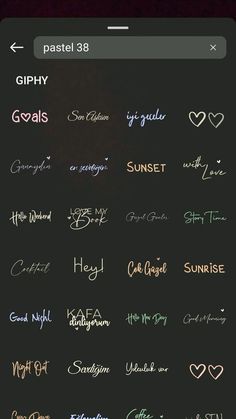 some writing on a blackboard with different colors and font options in the bottom right corner