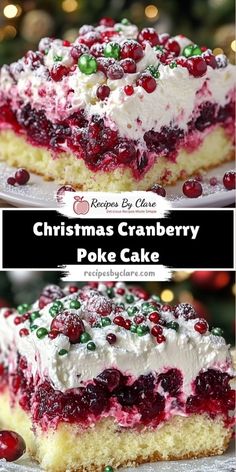 christmas cranberry poke cake on a plate