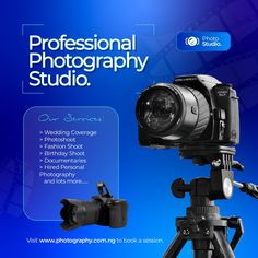 a camera on a tripod with the words professional photography studio