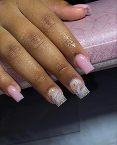 Cute Birthday Nails Short Gel, Short Square Acrylic Nails Marble, Pink Short Glitter Nails, Short Nails Acrylic Colors, Pink Short Acrylic Nails With Diamonds, Nail Inspo Back To School 2023, Milky White Nails Acrylic Design Square, Short Basic Nail Sets, Short Arclyc Nail Square