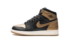 Air Jordan 1 FD1437 071 Metallic Gold Shoes, Jordan 1 Black, Loafer Sneakers, Stadium Goods, Gold Shoes, Kids Jordans, Cotton Bottoms, Vintage Pants, Jumpsuit Shorts Rompers