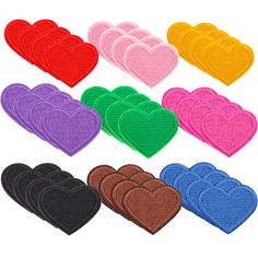 heart shaped iron - on patches in different colors and sizes, set of 10 pieces