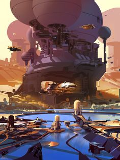 a futuristic city is shown in this illustration