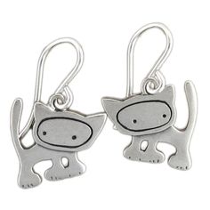 Cat Earrings - Sterling Silver Little Punk Cat Earrings Cute Nickel-free Sterling Silver Jewelry, Cute Everyday Nickel-free Earrings, Sterling Silver Cat Design Earrings For Gift, Nickel-free Cute Sterling Silver Jewelry, Cute Sterling Silver Nickel-free Jewelry, Cute Sterling Silver Dangle Earrings, Sterling Silver Cat Ears Earrings Gift, Sterling Silver Cat Ears Earrings, Whimsical Sterling Silver Hypoallergenic Jewelry