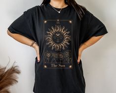 Sun Tarot T-shirt Oversized Mystical Design Cotton Tee - Etsy Mystical Design, Witchy Outfits, T Shirt Oversized, Star Print, Shirt Price, Unisex Shirt, Cotton Tee, Shirt Designs, Adult Outfits