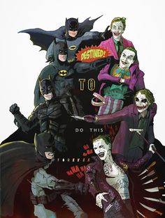 the joker and his gang are all dressed up in their costumes for batman's movie poster