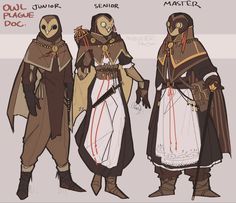 some character designs for an upcoming video game, the owl prince and his master are standing next to each other