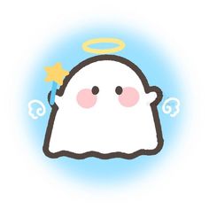 a cartoon ghost with an angel halo above it's head and wings on its nose