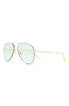 Get year-round timeless style with these aviator sunglasses from Gucci. 59-15-145mm (eye-bridge-temple) 100% UV protection Metal Nose pads Imported Gucci Gucci, Tinted Sunglasses, Gold Gold, Aviator Sunglasses, Timeless Style, Uv Protection, Mirrored Sunglasses, Nordstrom Rack, Timeless Fashion