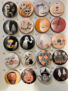 "1.75\" Halloween / Spooky Season Inspired Button Pins!" Button Pins Ideas, Diy Jewelry Rings, Button Maker, Backpack Pins, Halloween Pins, Diy Pins