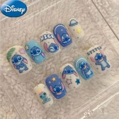 Embossed Nail Art, Lilo I Stitch, Disney Acrylic Nails, Fake Nails Designs, Short Fake Nails