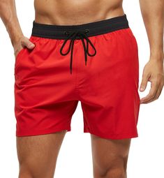 PRICES MAY VARY. 92% Polyester + 8% Spandex Quick dry stretch fabric : keep you dry and flexible workout, lightweight and efficient breathable, 4-way stretch fabric panel. These swim trunks ensure snug fitting while helping improve mobility. Mesh lining and Zipper pockets : lining soft & comfortable; Two side zipper pockets for safer storage. Elastic waistband with drawstring: drawstring can be used freely adjustable tightness according your waist Suitable for any circumstance : swimming, beach Male Swimsuit, Beach Episode, Men Swimwear, Athletic Swim, Red Boho, Bathing Suit Covers, Red Swimsuit, Swimming Outfit, Men Beach