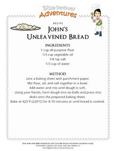 the menu for john's unleavened bread