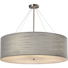 a large drum light fixture with a grey shade