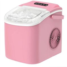 a pink cooler with ice in it on a white background