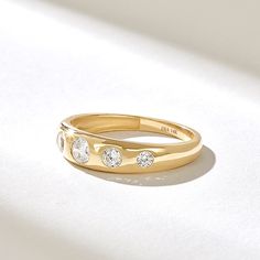 14K Bezel Diamond Wedding Ring, Solid Gold Dome Bridal Band Women, 5 Round Stone Chunky Ring, Thick Non-traditional Anniversary Ring - Etsy Gold Dome Ring, Stone Wedding Ring, Round Wedding Band, Stone Wedding, Chunky Ring, Chunky Rings, Diamond Wedding Ring, Bridal Bands, Domed Ring