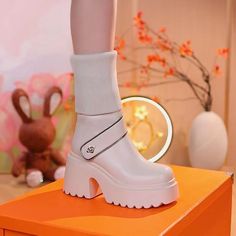 🔥Hot Sale/Free Shipping🔥Women's Platform Chunky Heel Knee High Boots（Free shipping！） mysite Winter High Heels, Heel Knee High Boots, Boots Long, Platform Heels Chunky, Pu Fabric, Martin Boots, Rubber Heels, Short Boots, Chunky Heel