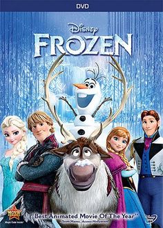 the poster for disney's frozen is shown in front of an image of characters