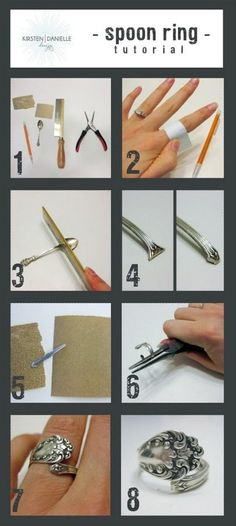 the instructions for making spoon rings with scissors and other tools are shown in this image