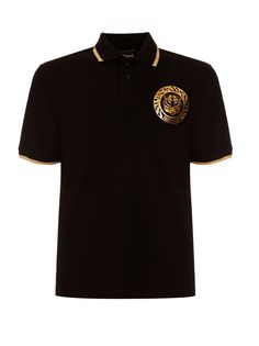 Just Cavalli black polo shirt with short sleeves and gold logo detail. Composition: 100% Cotton John Lobb, Black Polo Shirt, Black Polo, Prada Leather, Saint Laurent Shoes, Just Cavalli, Men's Polo, Mens Polo, Versace