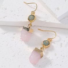 This Unique Pair Is A Wonderful Addition To Your Wardrobe Your Style; Sure To Get Lots Of Compliments! Gsunu05050009p9 Pink Rose Quartz Earrings With Natural Stones, Pink Rose Quartz Jewelry For Party, Pink Rose Quartz Party Jewelry, Bohemian Pink Crystal Earrings With Matching Pair, Bohemian Pink Crystal Earrings For Pierced Ears, Pink Bohemian Crystal Earrings For Pierced Ears, Pink Bohemian Crystal Earrings, Bohemian Pink Gemstone Earrings, Pink Bohemian Gemstone Earrings