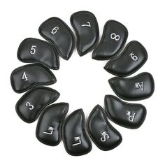 eight black leather call numbers arranged in a circle