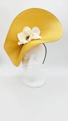 ALICE Elegant Sunny Yellow Fascinator Kentucky Derby Horse | Etsy Adjustable Headpieces For Beach Spring Season, Summer Adjustable Headpiece With Handmade Flowers, Spring Yellow Fascinator With Curved Brim, Spring Yellow Curved Brim Fascinator, Yellow Summer Hat Headpiece, Adjustable Yellow Headpieces For Summer, Adjustable Yellow Headpiece For Summer, Adjustable Yellow Summer Headpieces, Yellow Summer Church Fascinator