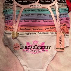 Cute Juicy Couture Underwear, 7 Pairs. New With Tags, All Have Custom Juicy Logo In Back Size Small, Cotton Spandex 2000s Juicy Couture, Trashy Y2k, Beautiful Logos, Dream Clothes, Girly Things, Cotton Spandex, Juicy Couture, Pretty Outfits, Pink White