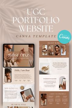 UGC canva customizable template for creating a website with boho chic style. User Generated Content Portfolio Website Ugc Portfolio Canva, Ugc Website Template, Ugc Portfolio Template Canva, Portfolio Design Marketing, Content Creator Website, Canva Website Design Ideas, Ugc Portfolio Website, Ugc Creator Portfolio Example, Canva Website Template