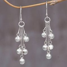 Sterling Silver Dangle Earrings from Indonesia - Silver Time | NOVICA Hoop Earrings Diy, Anting Manik, Bijoux Fil Aluminium, Beaded Earrings Diy, Jewelry Making Earrings, Wire Jewelry Designs, Gelang Manik, Handmade Wire Jewelry, Homemade Jewelry